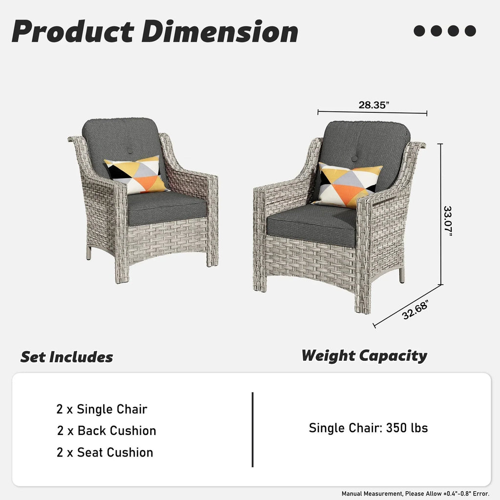 Ensemble de 2 fauteuils de jardin d’extérieur HOOOWOOO en rotin tressé à dossier haut
