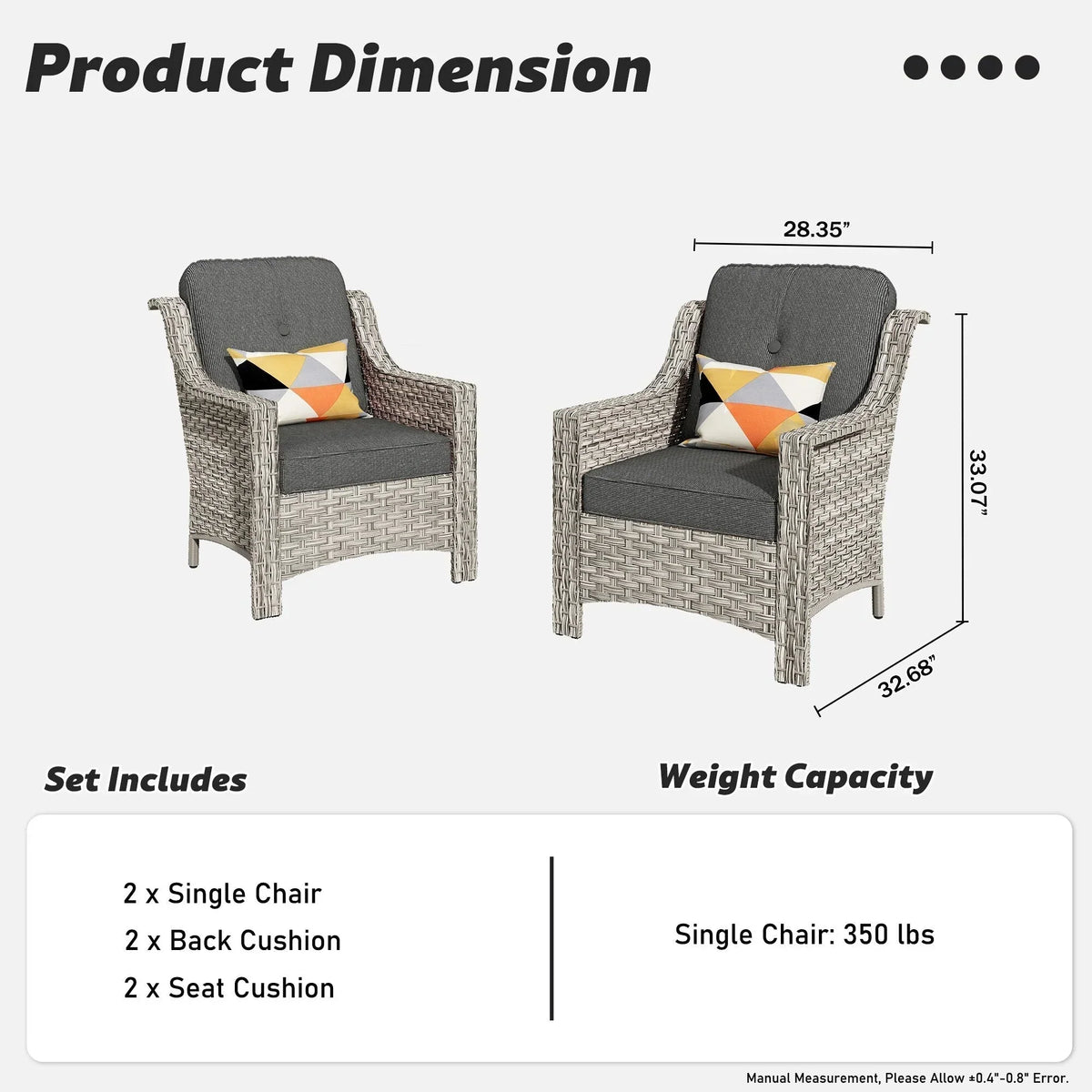 Ensemble de 2 fauteuils de jardin d’extérieur HOOOWOOO en rotin tressé à dossier haut