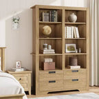 Bibliothèque haute de 72 pouces avec 4 tiroirs, bibliothèque de rangement autoportante de style maison de campagne pour chambre, salon et bureau à domicile