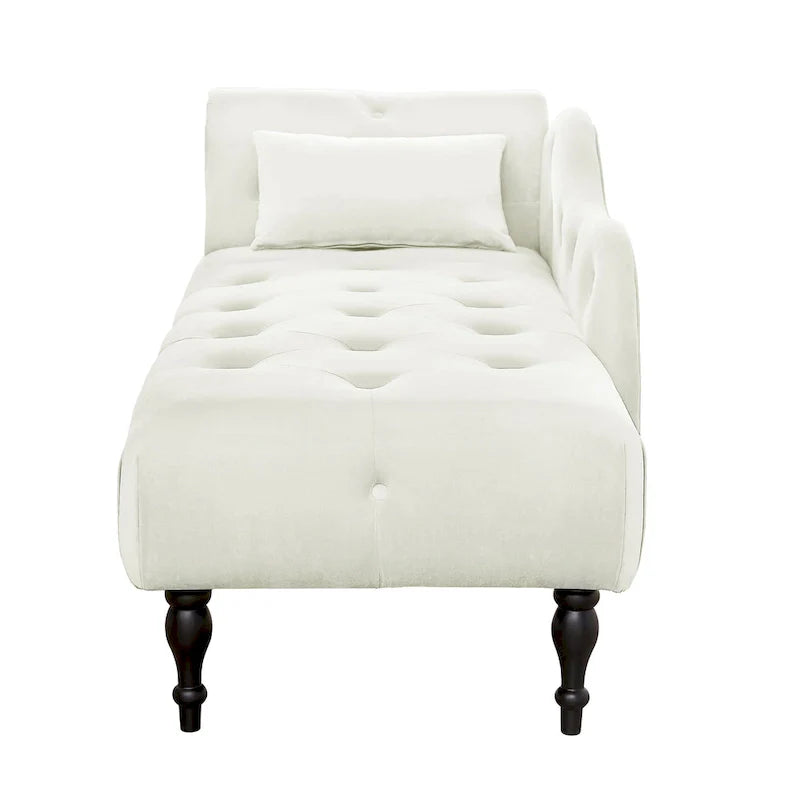 Chaise longue moderne de 60,6 po, capitonnée en velours avec boutons, pieds en bois massif et clous décoratifs