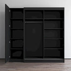 Armoire à 2 portes avec miroir, façade en verre, pour 2 personnes (gris / noir / blanc)