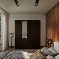 Armoire Hitow avec 2 grands tiroirs, espace central pour vêtements suspendus et miroir, style minimaliste