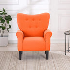 Erommy moderne accentstoel, fauteuil met hoge rugleuning, gestoffeerde stoffen fauteuil met knopen en houten poten voor de woonkamer
