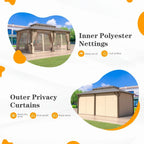 EROMMY Pavillon mit festem Dach, Outdoor-Pergola mit Doppeldach, Netzvorhängen und Vorhängen, robustes Vordach für Terrasse, Garten und Poolpartys