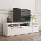 Meuble TV d'angle moderne blanc à 2 tiroirs avec rangement ouvert