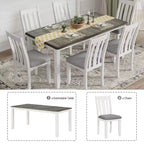 Farmhouse Extendable Dining Table Set for 6, Rectangular Table and 6 Upholstered Chairs