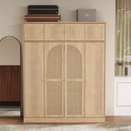 Armoire-penderie haute de 70,87 pouces à 8 portes, grande capacité, avec tringle, étagères réglables et portes décoratives en rotin