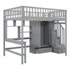 Full Pine Loft Bed with Desk and Storage
