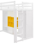 Kinder-Hochbett mit Kleiderschrank und Regalen, Hochbettgestell aus Holz mit Stauraumschrank für Kinder und Jugendliche