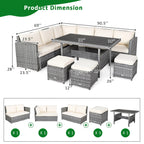 Costway Ensemble repas de jardin en rotin de 7 pièces, canapé d’angle, canapé et pouf — Voir les détails