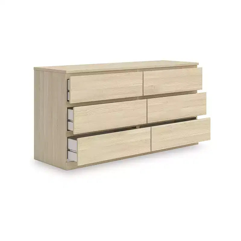 Signature Design by Ashley moderne Onita-ladekast met 6 laden, ladekast met natuurlijk bruine houtafwerking en ontwerp zonder beslag