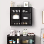 Moderner 2-türiger Wandschrank von Okak mit 3-stufigem Stauraum und Glastüren für Eingangsbereich, Esszimmer, Wohnzimmer oder Küche