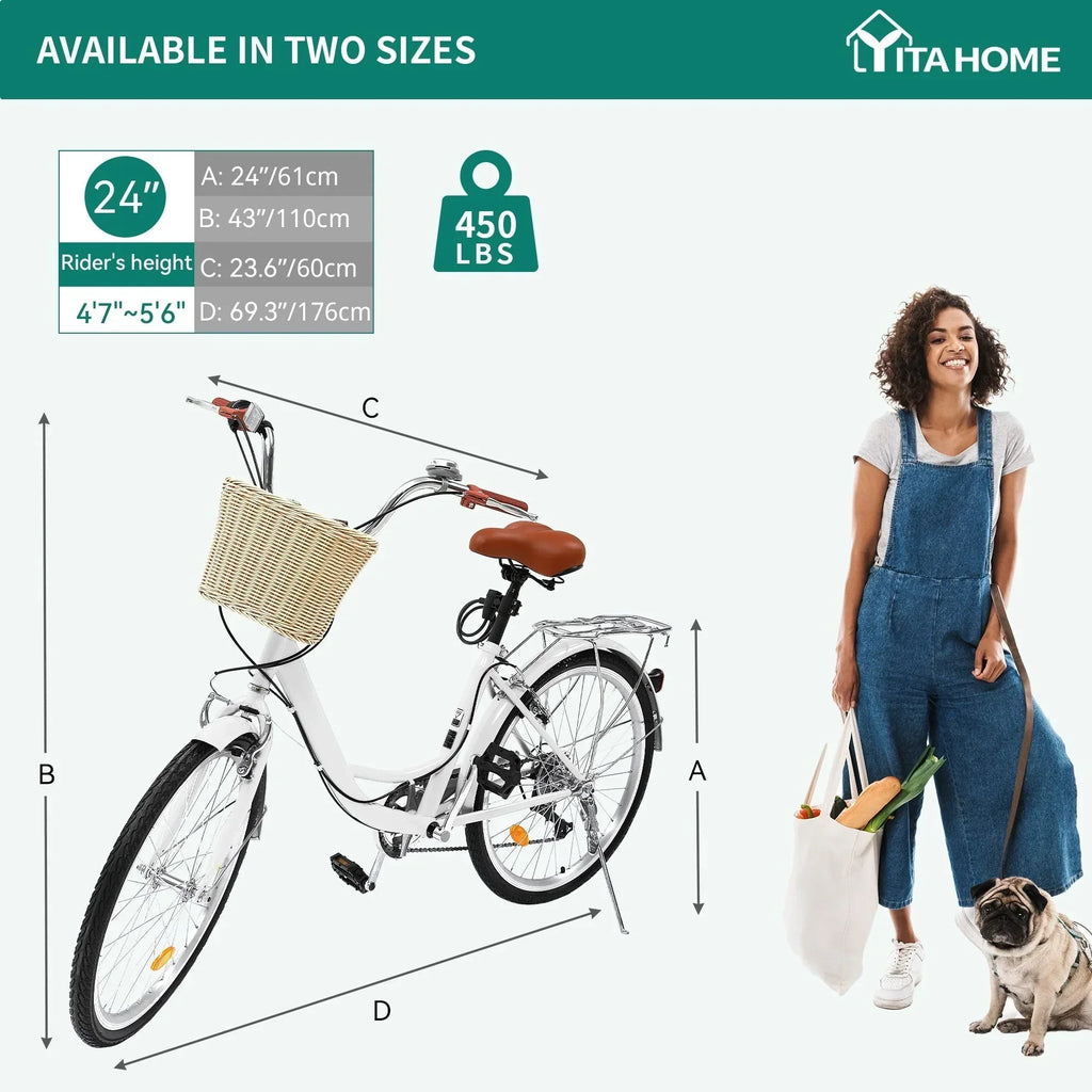 Moasis24/ 26-Zoll-Cruiser-Fahrrad mit 7 Gängen, verstellbarem Durchstieg, Pendlerfahrrad