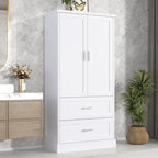 Armoire haute de rangement pour salle de bains, avec deux portes et tiroirs, étagère réglable, panneau MDF