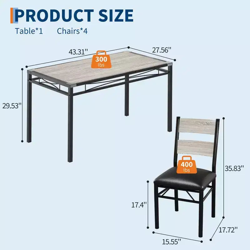 Ensemble de table à manger pour 4 personnes avec 4 chaises rembourrées, ensemble de table de cuisine en bois de 5 pièces avec protection d’angle pour cuisine, appartement ou petit espace