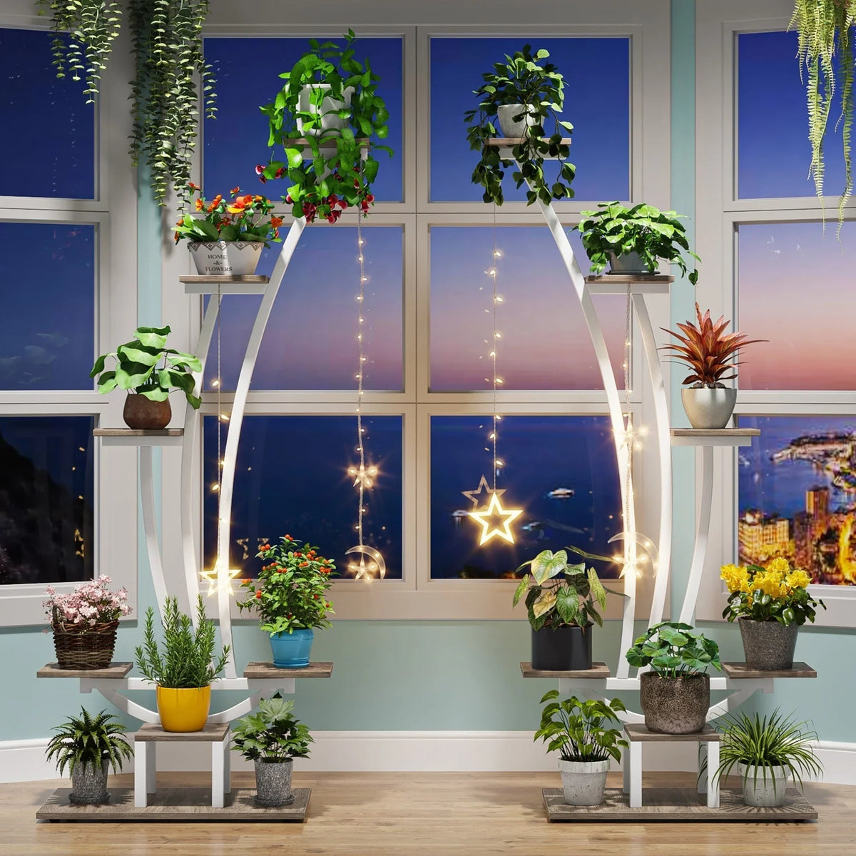 Support pour plantes d’intérieur, présentoir à fleurs à 6 niveaux pour la maison et le jardin – lot de 2