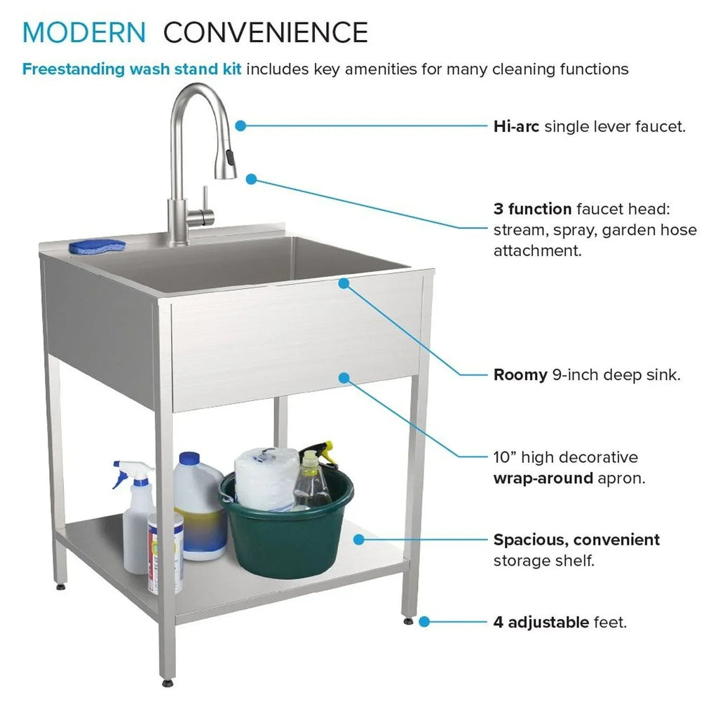 Évier et meuble de buanderie en acier inoxydable de 24-in L x 22-in P x 35-in H