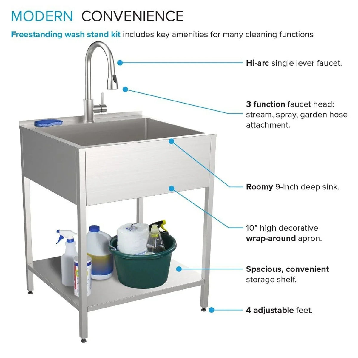 Évier et meuble de buanderie en acier inoxydable de 24-in L x 22-in P x 35-in H