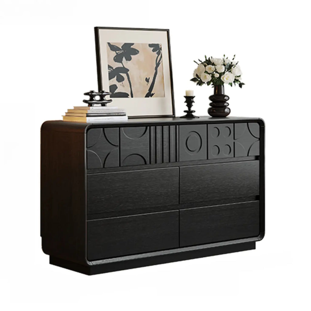 Von Art déco inspirierte Holzkommode mit geometrischen Schnitzereien