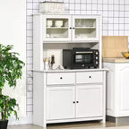 HOMCOM Küchenbuffet mit Aufsatz, 63,5 Zoll, Vorratsschrank mit 4 Regalböden, Schubladen, gerahmten Glastüren und offener Arbeitsfläche für die Mikrowelle