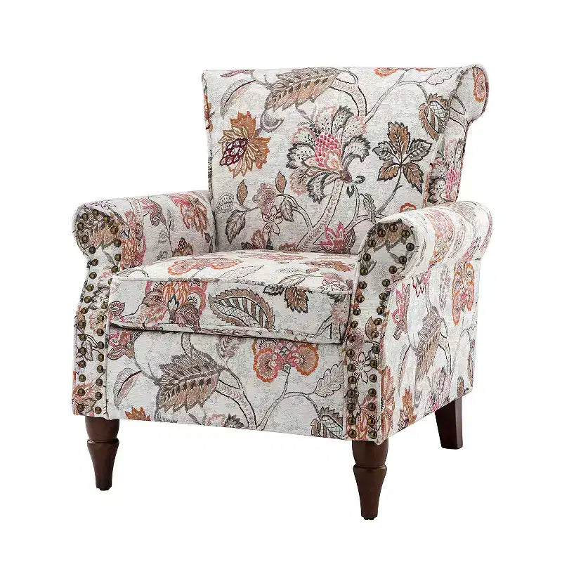 Araceli Traditional Wooden Upholstered Floral Armchair with Wingback and Nailhead Trim| ART OF LIVING DESIGNS