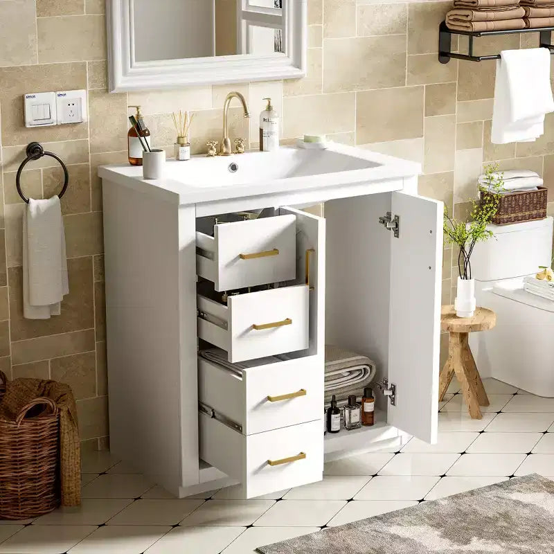 30 Einzelwaschbecken-Badezimmerwaschtisch mit Unterschrank und 3 Schubladen - Schwarz / Blau / Grün / Indigo / Weiß
