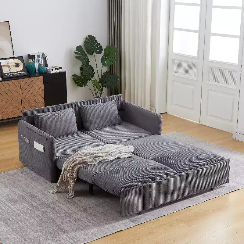 64,5 3-in-1-Schlafsofa aus Cord mit ausziehbarem Bett