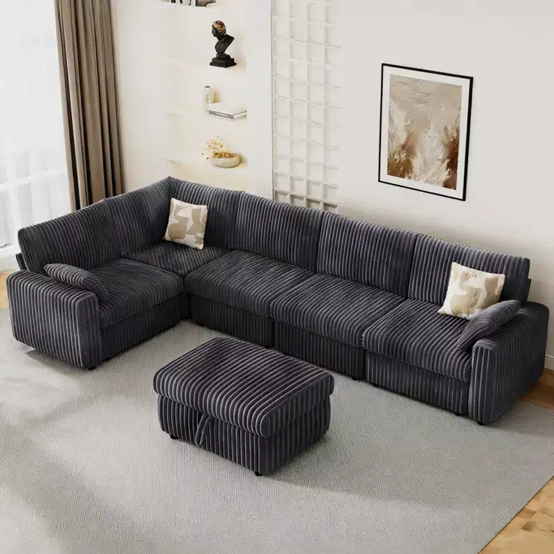 Canapé sectionnel modulaire en velours côtelé Dyonery avec housses lavables