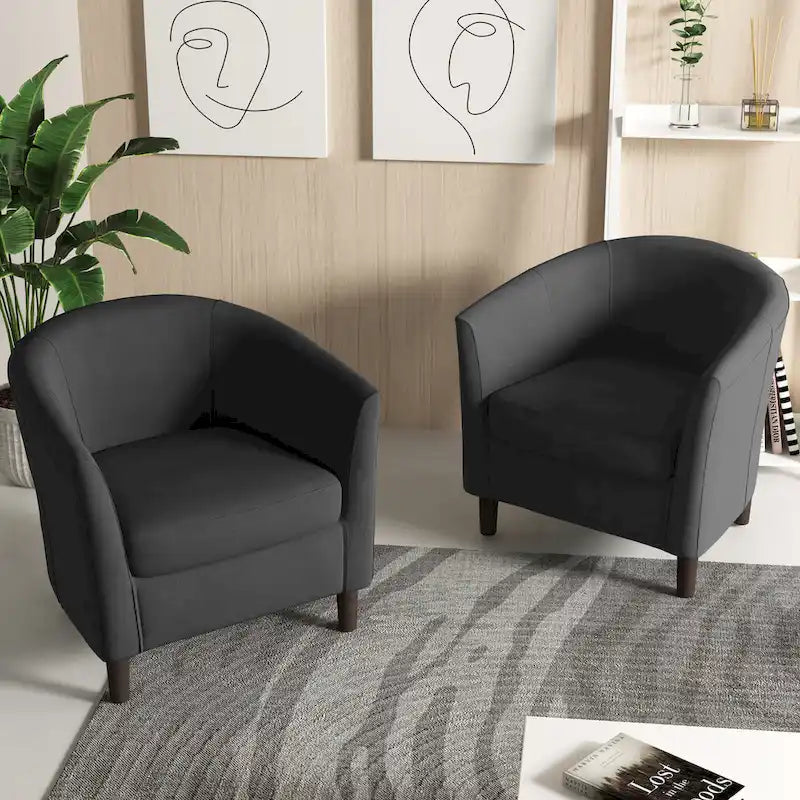 Ensemble de 2 fauteuils club modernes en lin, style tonneau