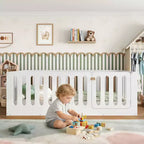 Weißes Montessori-Etagenbett in Einzelbettgröße mit Schutzgittern und Tür ??Massivholz, 1 Kind