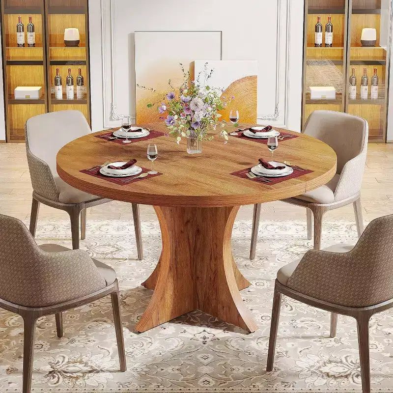 Lantine runder Esstisch mit 120 cm Durchmesser für 4–6 Personen, Küchentisch im Landhausstil mit Säulenfuß, kleiner Esstisch für Esszimmer und Wohnzimmer, Braun