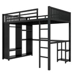 Full XL Size Loft Bed Frame with Built-in Wardrobe