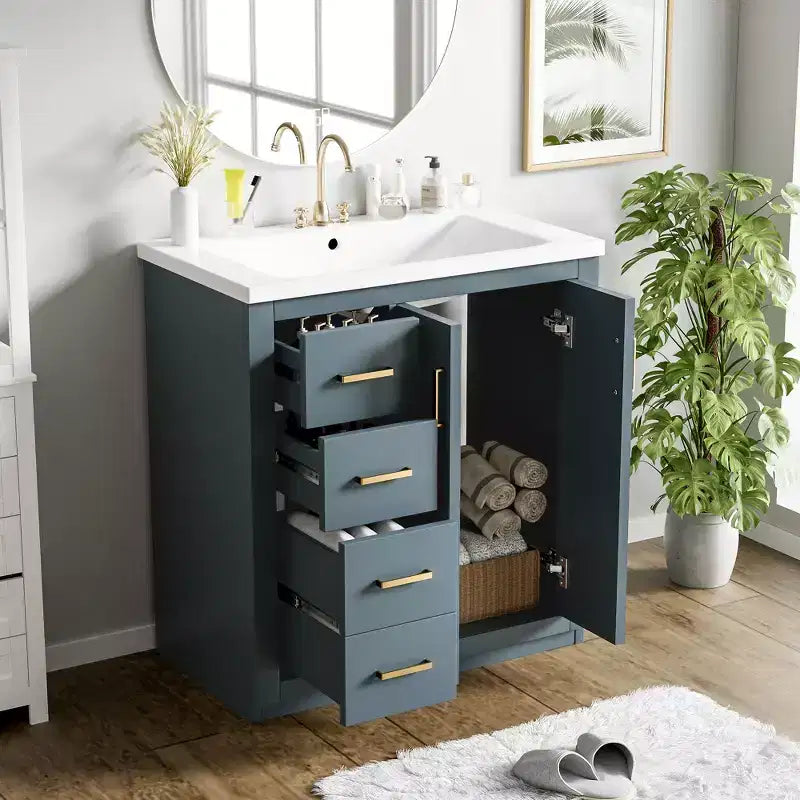 30 Einzelwaschbecken-Badezimmerwaschtisch mit Unterschrank und 3 Schubladen - Schwarz / Blau / Grün / Indigo / Weiß