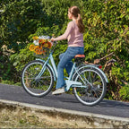 VEVOR cruiserfiets, 7 versnellingen, 26 inch lichtblauwe beachcruiser met grote mand en bagagedrager, veilige en stevige cruiserfiets, lichtblauw