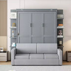 Lit escamotable mural queen size avec canapé, lit armoire pliant queen size avec bibliothèque et étagères pour chambre d’amis ou bureau