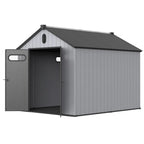 Opslagschuur van 6 ft x 4 ft/6 ft x 8 ft/8 ft x 6 ft/8 ft x 10 ft, weerbestendig kunststofhars voor buiten met vloer, gereedschapsschuur met puntdak