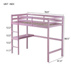 Okak Hochbett im minimalistischen Loft-Stil mit Leiter, Hochbett aus Gummibaumholz für eine Person mit Sicherheitsgeländer und integriertem Schreibtisch, Bettgestell für Kinder und Jugendliche