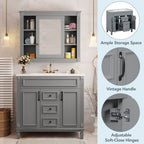 Meuble-lavabo moderne de salle de bains de 36 po avec vasque sur plan, armoire à miroir, 2 portes et 2 tiroirs