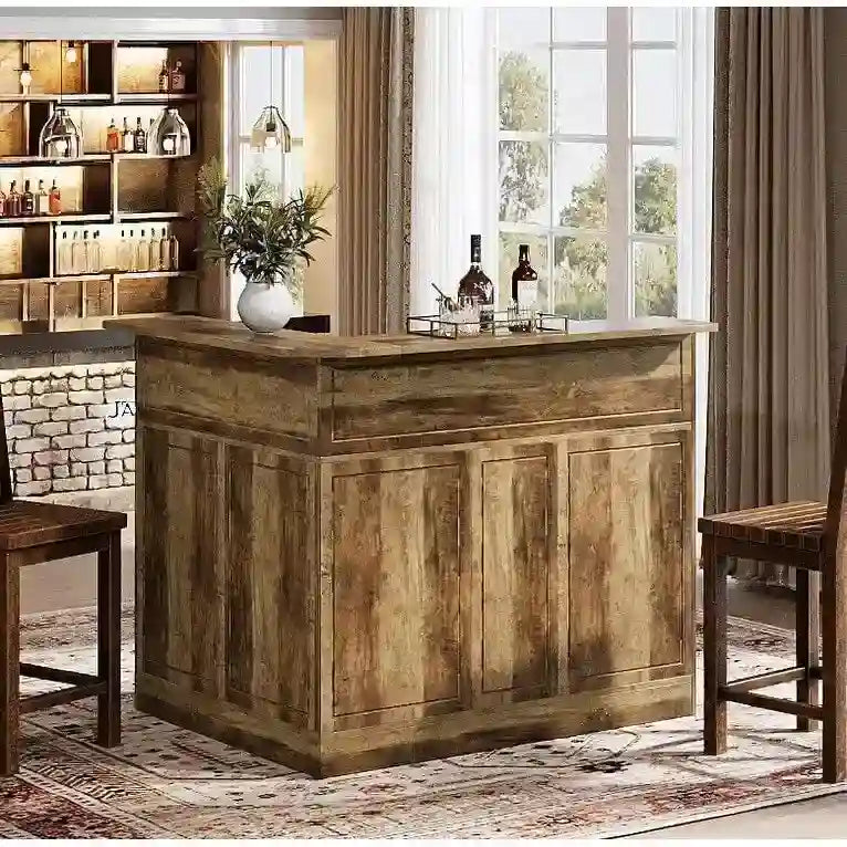 Meuble de bar en L avec porte-verres à pied pour bar à domicile