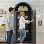 Armoire de rangement haute et cintrée avec portes vitrées, bibliothèque d’exposition à 5 niveaux avec étagères réglables pour la cuisine ou le salon