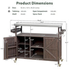 Outdoor-Kücheninsel, rollbarer Barwagen und Aufbewahrungsschrank, Grilltisch aus Massivholz mit Edelstahlplatte, Gewürzregal und Handtuchhalter