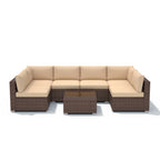 7-teiliges Outdoor-Sitzgruppen-Set aus Korbgeflecht und Stahl mit Polsterung