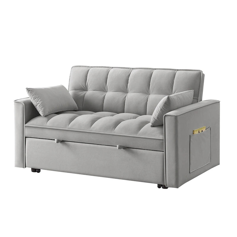 Loveseat-Schlafsofa 4-in-1 mit Armlehnen und Aufbewahrungstaschen, multifunktionales getuftetes Ausziehsofa mit verstellbarer Rückenlehne