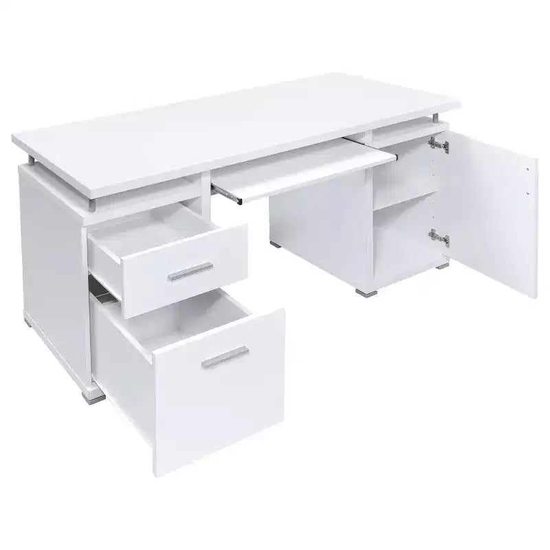 TUYOHW 55 Wooden Writing Desk,Office Computer Desk with 2 Drawers,1 Cabinet,1 Open Shelf,1 Door,Work Desk for Home Office,Study,Small Spaces
