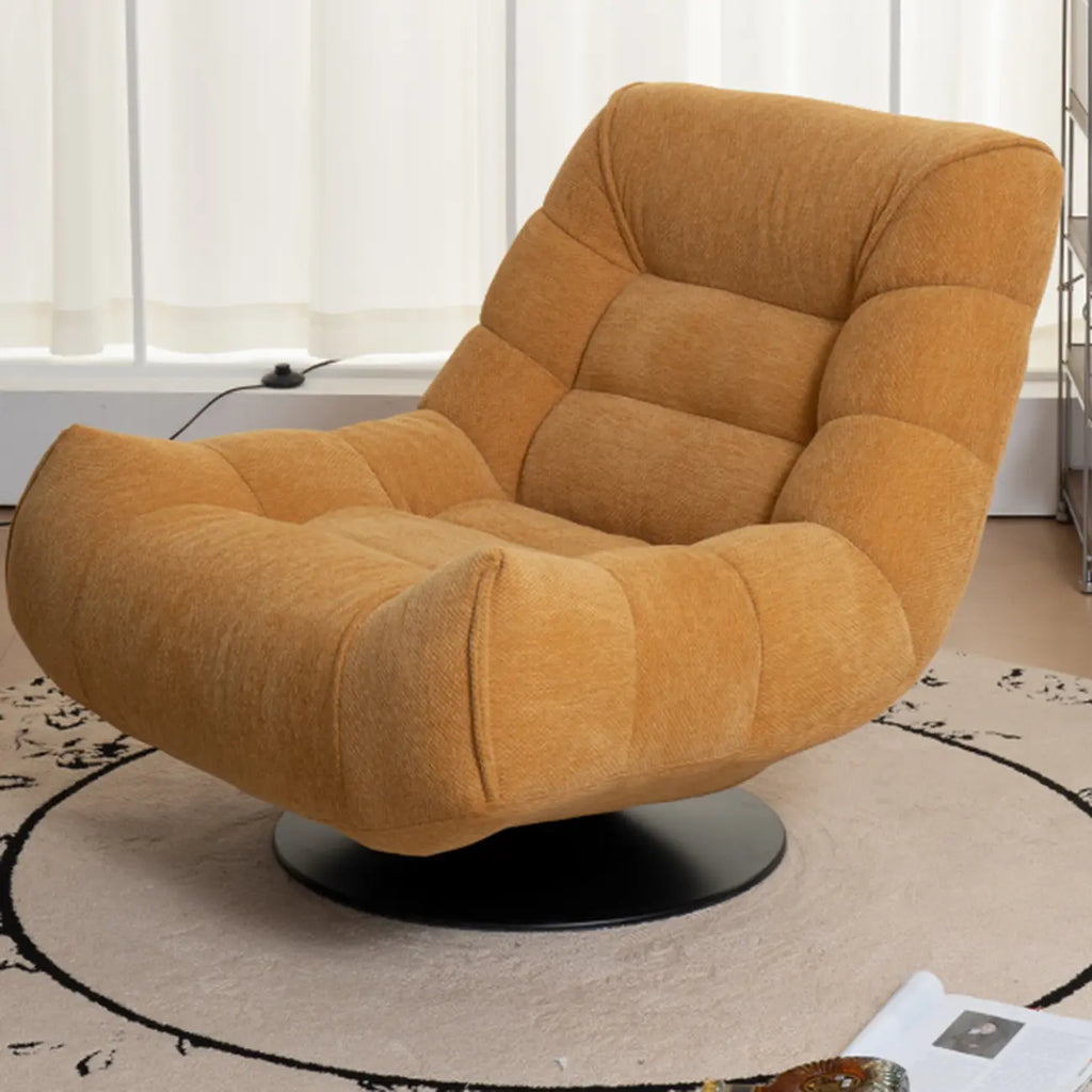 Gele draaibare fauteuil van chenillestof met accent