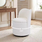 Chaise de coiffeuse pivotante avec rangement, tabouret rond rembourré avec dossier, fauteuil tonneau d’appoint doux et rembourré pour chambre et salon