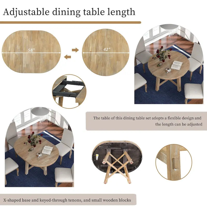 Table de salle à manger ronde extensible de style champêtre avec rallonge de 16 po, table de cuisine en bois