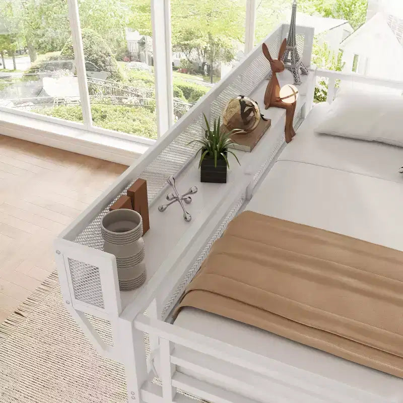 Okak 94-Zoll-Hochbett in Twin-Größe mit Kleiderschrank, Twin-Bett mit Ablagefächern und Korb, Bettgestell für Schlafzimmer und Wohnheim