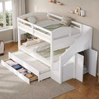 Cadre de lit superposé Whisen Twin XL avec lit gigogne, rangement, escalier de rangement en bois massif, armoire et 3 tiroirs, pour enfants