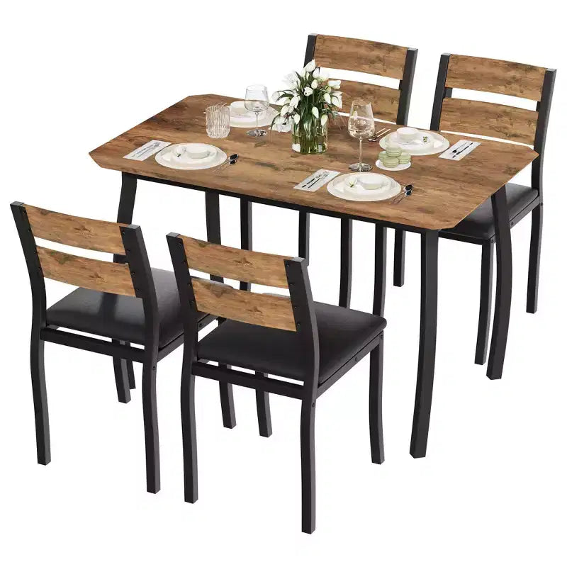 Keuken tafel- en stoelset met metalen frame, 5-delig, met afgeschuind ontwerp